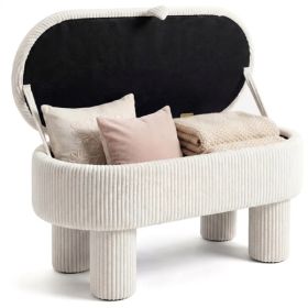 Beige 42 Inch Corduroy Storage Bench, Plush Foam Cushion & Hidden Compartment, 400LBS Seat Weight Capacity (Option: defaulttitle)