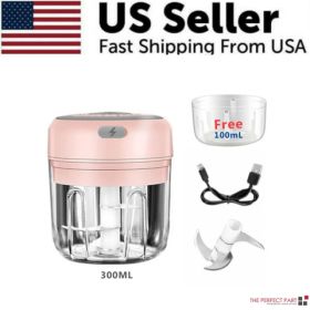 Electric 300ML Garlic Press Chopper Chili Onion Fruits Meat Mincer Blender Mixer (Option: PINK)