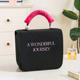 Women'S Pearl Portable Cosmetic Bag, Business Travel Hook Cosmetic Bag, Cosmetic Bag Large Capacity, Toilet Bag With Hook, Suitable For Toiletrie (Option: Black)