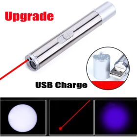3in1 1mw Cat Laser Pointer Pen USB Rechargeable For Cat Toy White Torch & UV Light (Option: 1pc)